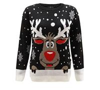 Pull de Noël fantaisie pour enfants - Avec Rudolph le renne - De 2 à 14 ans - Noir - 9-10 ans