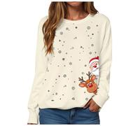 Pull de Noel Femme Automne Hiver décontracté Noël Renne Bonhomme de Neige imprimé Motif Sapin de Noël Mignon Manches Longues col Rond Pull Sweat Capuche Confortable Fille Christmas Pulls Vintage