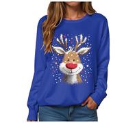 Pull de Noel Femme Automne Hiver décontracté Noël Renne Bonhomme de Neige imprimé Motif Sapin de Noël Mignon Manches Longues col Rond Pull Sweat Capuche Confortable Fille Christmas Pulls Vintage