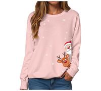 Pull de Noel Femme Automne Hiver décontracté Noël Renne Bonhomme de Neige imprimé Motif Sapin de Noël Mignon Manches Longues col Rond Pull Sweat Capuche Confortable Fille Christmas Pulls Vintage