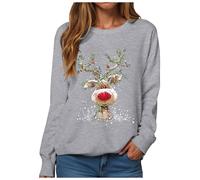 Pull de Noel Femme Automne Hiver décontracté Noël Renne Bonhomme de Neige imprimé Motif Sapin de Noël Mignon Manches Longues col Rond Pull Sweat Capuche Confortable Fille Christmas Pulls Vintage