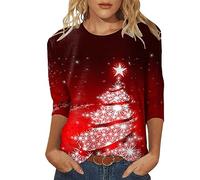 Pull De Noël Femme Chemises avec Motifs De Rennes Tee Shirt Femme Noel Pulls Et Sweatshirts Durable Col Rond Hauts Décontracté T-Shirts pour Les Soirées Festives Rouge L