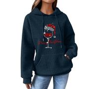 Pull de Noel Femme,Christmas Sweater Women,à Capuche décontracté à Manches Longues et col Rond pour Fille, imprimé Noël Pull Robe Capuche (Navy, XXXL)*