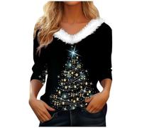 Pull De Noel Femme Col en V en Peluche Poilu Pulls Noël Femme Manches 3/4 Chaud Doux Et Confort Moche Sweat Noel Famille Costumes Christmas Pull-Over Sportswear Shirt Top Tuniqu 2026