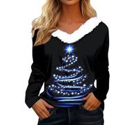 Pull De Noël Femme Col en V en Peluche Pull Noel Femme Poilu Manches Longues Chaud Doux Et Confortable Ugly Sweat Noel Famille Vêtements Christmas Pullover Sportswear Top Tuniqu z20