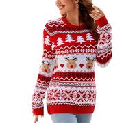 Pull de Noël Femme Col Rond Nouveauté Pull Festif Hauts Drôles Ugly Christmas Sweater Loisirs Pull de Noël