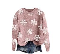 Pull de Noël Femme Col Rond, Pull de Noël Femme Chaud Automne Hiver Sweater Casual Costume de Noël Pull Imprimé Baggy Long Pull Sans Capuche Pull en Laine Pull de Noël Tricoté, Rose, L