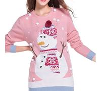Pull de Noël Femme Col Rond Pull Ugly Christmas Sweater Doux Tops Manches Longues Pull Tricoté Pull Amusant Imprimé