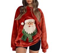 Pull De Noël Femme Col Round Poilu Flanelle Pull Noel Femme Imprimés 3D Amusant Xmas Sweat Noel Famille Manches Longues Chaud Doux Et Confortable Christmas Ugly Pullover Sportswear Top
