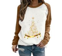 Pull De Noël Femme Curvy D'hiver Sweat Sans Capuche Chandail Père Noël Col rond Méchant Chandails De Noël Manches Longues Tricot Renne Pull Drôle grande taille, Café, XXL