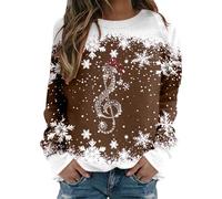 Pull de Noël Femme Drôle de Noël Sweatshirt pour Femmes Col Rond Pull Pull de Noël sans Capuche Pull Notes de Musique Motif Flocon de Neige Haut Tenue festive, S-2XL, café, XXL
