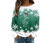 Pull de Noël Femme Drôle Élégant Chemise de Noël Femmes Sweat-shirt sans tête pour un style décontracté, imprimé T-shirt à manches longues avec col artificiel pour la fête, vert, S