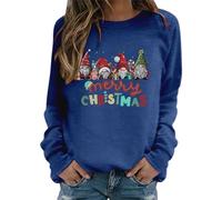 Pull De Noel Femme Drole Sweat-Shirt FéMinin sans Capuche à Col Rond Manches Longues Motif Joyeux NoëL Pull DéContracté Confortable Parfait pour Tenue Sportive Quotidienne