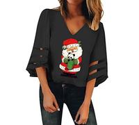 Pull de Noël Femme Femmes élégant haut décontracté chemise col en V haut en maille trompette demi manches décontracté hauts de noël mode chemisier de Hauts Sexy Pour Femmes En Soie Manches Longues