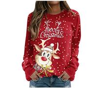 Pull De Noel Femme France,Chandail De Noel pour Femme Nouveauté Drôle Renne Pulls Flocons De Neige Manches Longues Col Ras du Cou Graffic Sweat De Noel Pull Chemisier T Shirts Tops Pas Cher