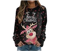 Pull De Noel Femme France,Chandail De Noel Pour Femme Nouveauté Drôle Renne Pulls Flocons De Neige Manches Longues Col Ras Du Cou Graffic Sweat De Noel Pull Chemisier T Shirts Tops Pas Cher