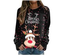 Pull De Noel Femme France,Chandail De Noel pour Femme Nouveauté Drôle Renne Pulls Flocons De Neige Manches Longues Col Ras du Cou Graffic Sweat De Noel Pull Chemisier T Shirts Tops Pas Cher