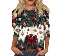 Pull de Noel Femme Grande Taille Manche 3/4 Col Rond Vintage Print Blouse Sweatshirt Automne Hiver Sport Pull Noel Moche Tee Shirt Mode Casual Doux Marque Vetement Oversize 01 Blanc XL