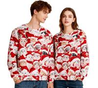 Pull de Noel Femme Homme Couple Pull'de Moche de Noël Drôle Sweat Noel Amusant avec Chat Chien (FR/ES, Alpha/Lettres, M, Taille Normale, Taille Normale, Chat)