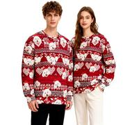 Pull de Noël Femme Homme Moche Chien Sweat Noel Pull Drôle Hiver Haut de Noël Sweatshirt 3D Imprimé Manches Longues Christmas Sweater (FR/ES, Alpha/Lettres, TTG, Taille Normale, Taille Normale)