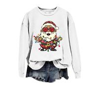 Pull De Noel Femme Imprimé Pere Noël Christmas Sweater Manches Longues Pullover Col Rond Pull Noël Femme Chic Grande Taille Sweat Pas Cher Sweatshirt Décontracté Ugly Sweat-Shirt