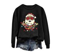 Pull De Noel Femme Imprimé Pere Noël Christmas Sweater Manches Longues Pullover Col Rond Pull Noël Femme Chic Grande Taille Sweat Pas Cher Sweatshirt Décontracté Ugly Sweat-Shirt