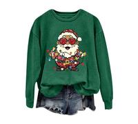 Pull De Noel Femme Imprimé Pere Noël Christmas Sweater Manches Longues Pullover Col Rond Pull Noël Femme Chic Grande Taille Sweat Pas Cher Sweatshirt Décontracté Ugly Sweat-Shirt