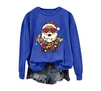 Pull De Noel Femme Imprimé Pere Noël Christmas Sweater Manches Longues Pullover Col Rond Pull Noël Femme Chic Grande Taille Sweat Pas Cher Sweatshirt Décontracté Ugly Sweat-Shirt