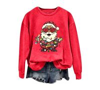 Pull De Noel Femme Imprimé Pere Noël Christmas Sweater Manches Longues Pullover Col Rond Pull Noël Femme Chic Grande Taille Sweat Pas Cher Sweatshirt Décontracté Ugly Sweat-Shirt