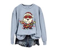 Pull De Noel Femme Imprimé Pere Noël Christmas Sweater Manches Longues Pullover Col Rond Pull Noël Femme Chic Grande Taille Sweat Pas Cher Sweatshirt Décontracté Ugly Sweat-Shirt