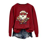 Pull De Noel Femme Imprimé Pere Noël Christmas Sweater Manches Longues Pullover Col Rond Pull Noël Femme Chic Grande Taille Sweat Pas Cher Sweatshirt Décontracté Ugly Sweat-Shirt