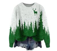 Pull de Noël Femme Imprimé Thématique Hiver Enchanté Col Rond Manches Longues Sweater Tricot Chaud Confortable Tenue Fêtes Casual Détendu Séance Photo Tendance