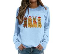 Pull de Noël Femme Joyeux Noël Moche Pulls Manche Lounge Renne Sweatshirts Vetement de Noel Sweat Pullover Sweater Sweater Chaud Lutin Shirt Christmas Humour Deguisement Lutin Noel (Bleu clair,S)