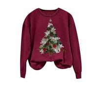 Pull De Noel Femme Ladies Autumn Winter Warm Christmas Cute Printed Sweatshirt Long Sleeve Pullover Hoodie Sweat A Capuche Femme Sweat À Capuche Femme (Wine, L)