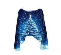 Pull De Noel Femme Lumineux Manches Longues Pulls en Tricot Col Rond Chandail Haut Sapin Noel Imprimé Elegant Sweater Motif Pull Noël Moche Oversize Vintage Sweatshirt Pas Cher Pullover Tops