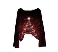 Pull De Noel Femme Lumineux Manches Longues Pulls en Tricot Col Rond Chandail Haut Sapin Noel Imprimé Elegant Sweater Motif Pull Noël Moche Oversize Vintage Sweatshirt Pas Cher Pullover Tops