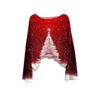 Pull De Noel Femme Lumineux Manches Longues Pulls en Tricot Col Rond Chandail Haut Sapin Noel Imprimé Elegant Sweater Motif Pull Noël Moche Oversize Vintage Sweatshirt Pas Cher Pullover Tops