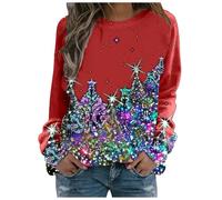 Pull de Noël Femme Lutin Elfe Moche Pulls Manche Lounge Renne Sweatshirts Vetement de Noel Sweat Pullover Sweater Sweater Chaud Lutin Shirt Christmas Humour Déguisement Adulte Père Noel (B-Rouge,M)