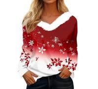 Pull de Noël Femme Manche Longue Sexy Haut Paillettes Soirée Soiree de Fête Blanc Haut Noel Tee Shirt Noël Femme de Neige Col V Et Original Christmas Moche Costume Noel Blanc XL