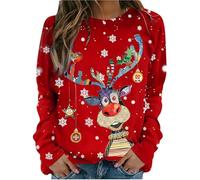 Pull de Noel Femme Manches Longues à Col Rond Imprimé Ugly Christmas Sweater Sweatshirt Festif Hoodie pour la Famille et Cadeaux Tenue，Red#1，L