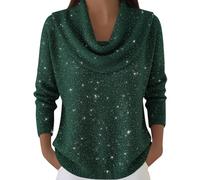 Pull De Noel Femme Manches Longues, Haut Thermique Femme Col Montant Chic Et Elegant Coupe Ample Sweater Décontracté Couleur Unie Paillettes T-Shirt Doux Polyvalent Automne Hiver Carnaval Top