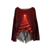 Pull De Noel Femme Moche Chic Pull Noel Femme Ample Sapin De Noël Sweat Drole Bonnet De Noël Vetement Stitch Automne 2#vin XL
