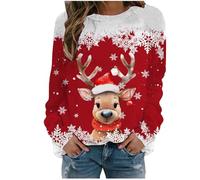 Pull De Noel Femme Moche Pull De Noel Famille Sweat Polaire Chaud, Col Rond Pullover Imprimé Manches Longues Ugly Christmas Jumper Chemisier Shirt Christmas Sweatshirts pour Femmes Adapté en Cadeaux