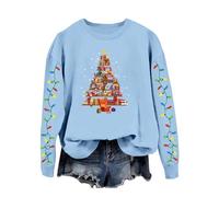 Pull De Noël Femme Polaire Christmas Jumper Sportswear Rigolo Sweat-Shirt 2025 Automne Hiver Sweatshirts Oversize Couleur Pure Vetement Noel Renne Bleu Clair-b XL
