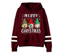Pull de Noël Femme Pull à Capuche avec Imprimé Flocon de Neige Manches Longues pour les Amateurs de Poupées Naines de Noël, Bordeaux, XXL