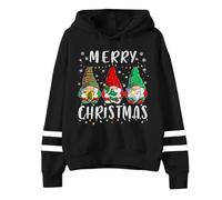 Pull de Noël Femme Pull à Capuche avec Imprimé Flocon de Neige Manches Longues pour les Amateurs de Poupées Naines de Noël, Noir , XL