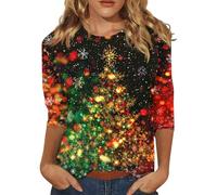 Pull De Noel Femme Pull De Noël Femme Christmas Coton Sweat Chic Haut Manches 3/4 T Shirt Sapin Grande Taille Top Mère Chemise Soiree Costume Tenue Vêtements 16#Vert foncé 5XL