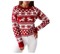 Pull De NoëL Femme, Pull Hiver Chaud Laine Knit Sweater Pullover Motif Renne Neige PèRe Doux ÉLéGant Filles Christmas Tricot Flocon Col Rond Confortable Et Chic