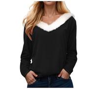 Pull de Noel Femme Pull Moche De Noel Femme Col V Fourrure Manches Longues Christmas Mode Original Tunique Drole Moche Chic Décontractés Imprimé Bonhomme de Neige Sweatshirt 2025