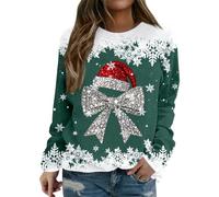 Pull de Noël Femme Pull Moche Rigolo Imprimé Renne Bonhomme de Neige Sweatshirt Manches Longues Pulls de Noël Femme, Décontracté Pulls de Noels à Manches Longues Col Rond Sweats Shirt Hiver Chaud